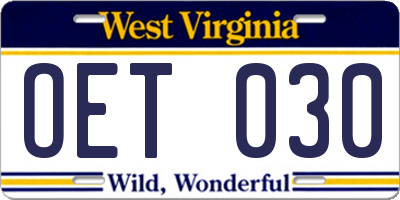 WV license plate OET030