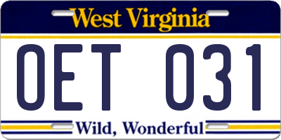 WV license plate OET031