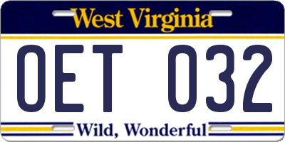 WV license plate OET032
