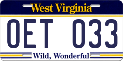 WV license plate OET033