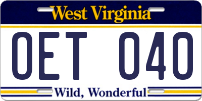 WV license plate OET040