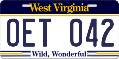 WV license plate OET042