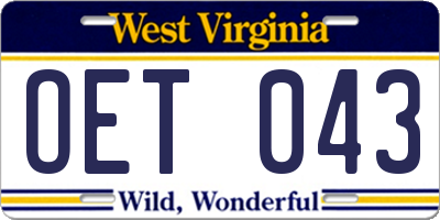 WV license plate OET043