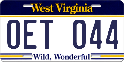 WV license plate OET044