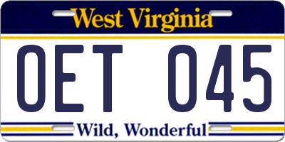 WV license plate OET045