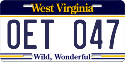 WV license plate OET047