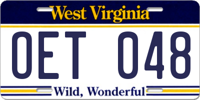 WV license plate OET048