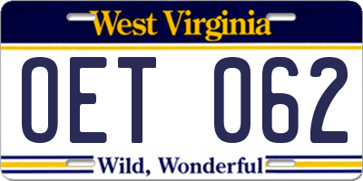WV license plate OET062
