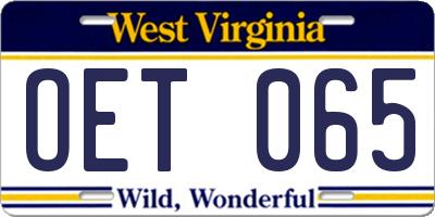 WV license plate OET065