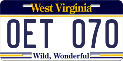 WV license plate OET070