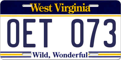WV license plate OET073