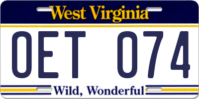 WV license plate OET074