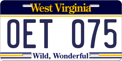 WV license plate OET075