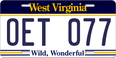 WV license plate OET077