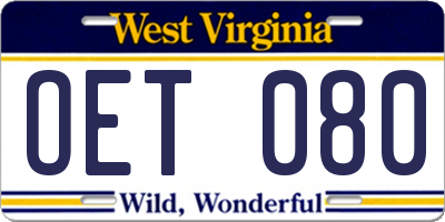 WV license plate OET080