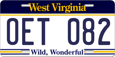 WV license plate OET082