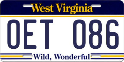 WV license plate OET086