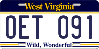 WV license plate OET091