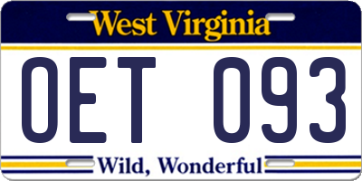WV license plate OET093