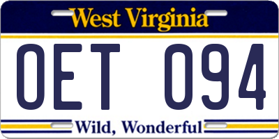 WV license plate OET094