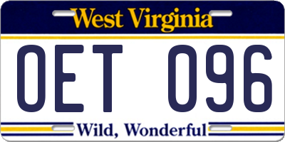 WV license plate OET096