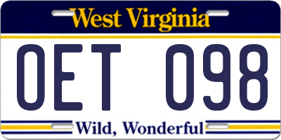 WV license plate OET098