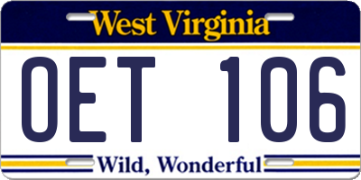 WV license plate OET106