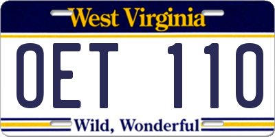 WV license plate OET110