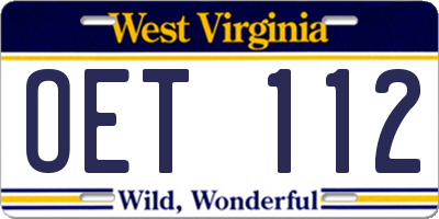 WV license plate OET112