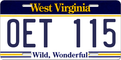 WV license plate OET115