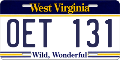 WV license plate OET131