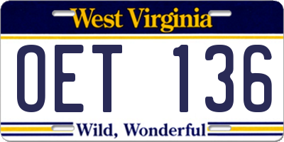WV license plate OET136