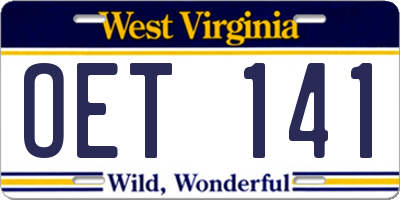 WV license plate OET141