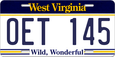 WV license plate OET145