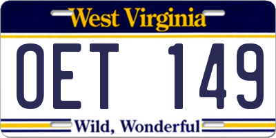 WV license plate OET149
