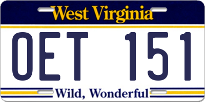 WV license plate OET151