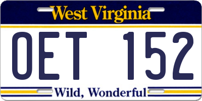 WV license plate OET152