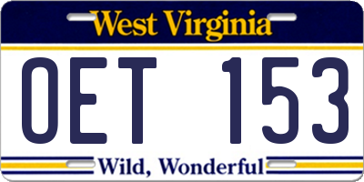 WV license plate OET153