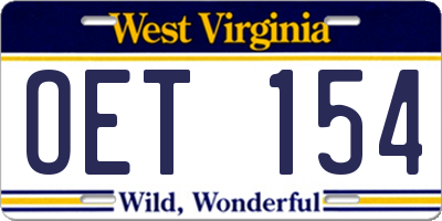 WV license plate OET154
