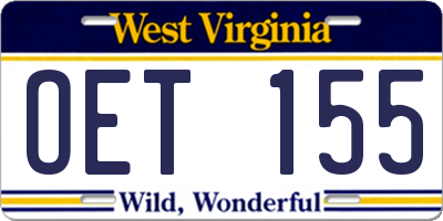 WV license plate OET155