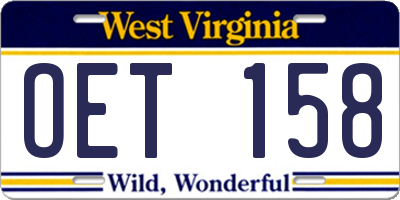 WV license plate OET158