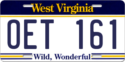 WV license plate OET161