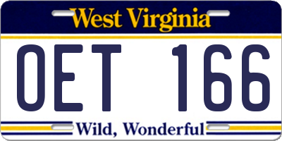 WV license plate OET166
