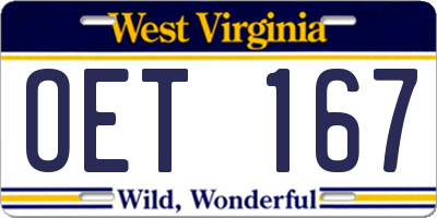 WV license plate OET167