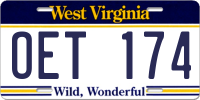 WV license plate OET174