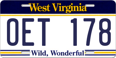 WV license plate OET178