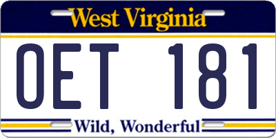 WV license plate OET181