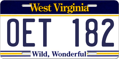 WV license plate OET182