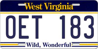 WV license plate OET183