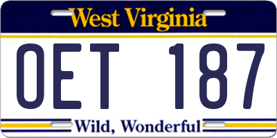 WV license plate OET187